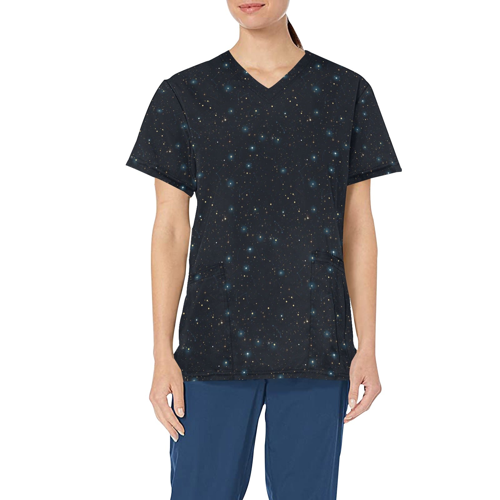 Constellation Medical Scrubs Top Women, Stars Space Galaxy Ladies Female Plus Size Nursing Nurse Vet Veterinary Assistant Uniform Pockets - Starcove Fashion