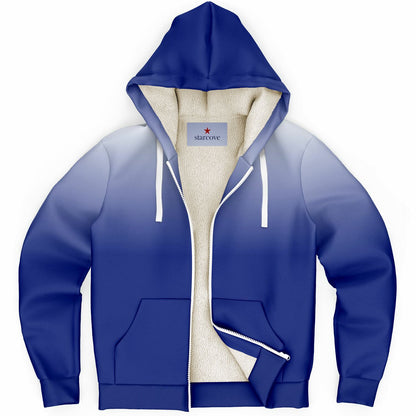 Blue White Ombre Zip Up Fleece Lined Hoodie, Tie Dye Gradient Heavyweight Full Zipper Pocket Men Women Unisex Hooded Sweatshirt Jacket