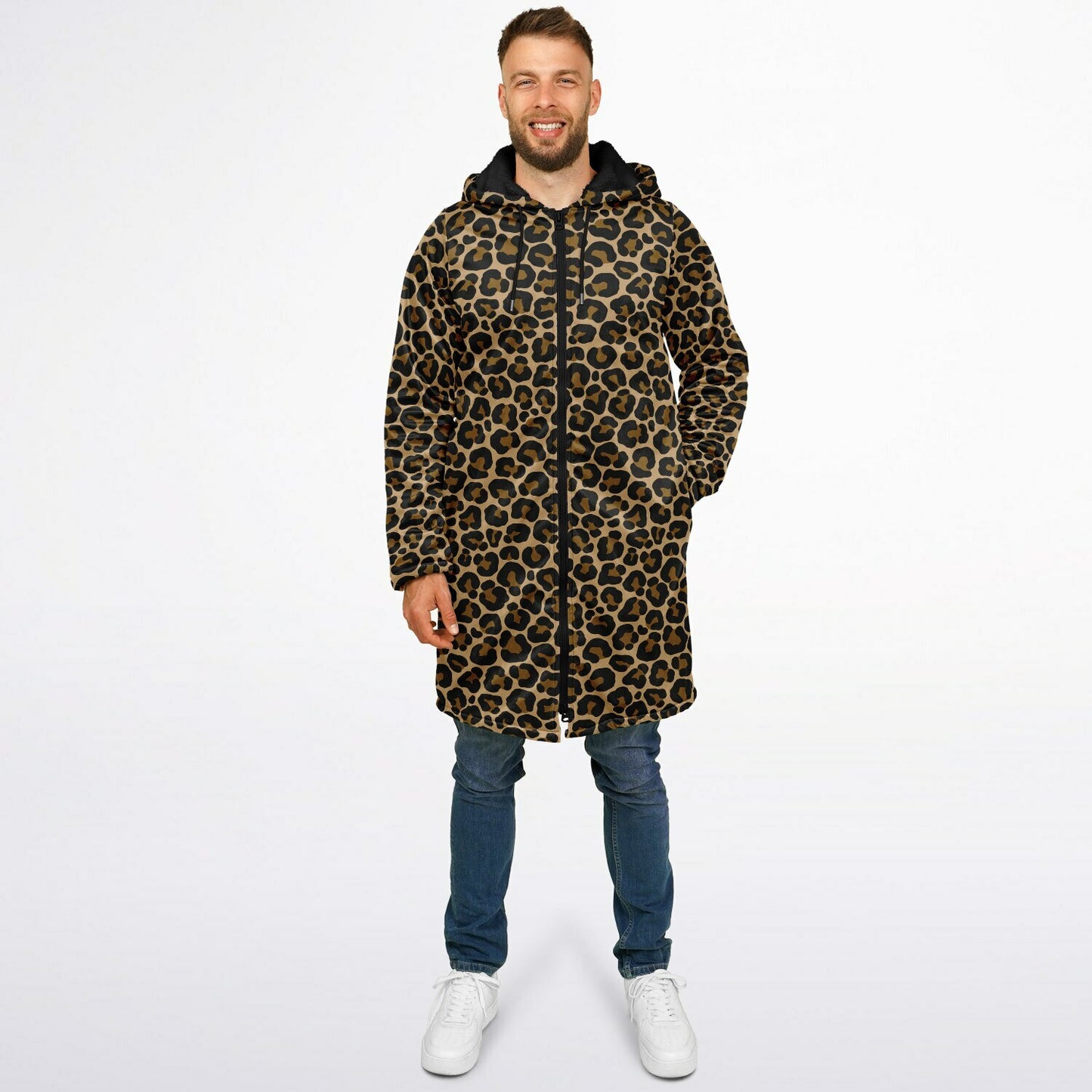 Leopard Hooded Cloak Fleece Jacket, Animal Print Cheetah Zipper Coat Men Women Male Ladies Winter Mink Hooded Parka Wearable Cape Pockets