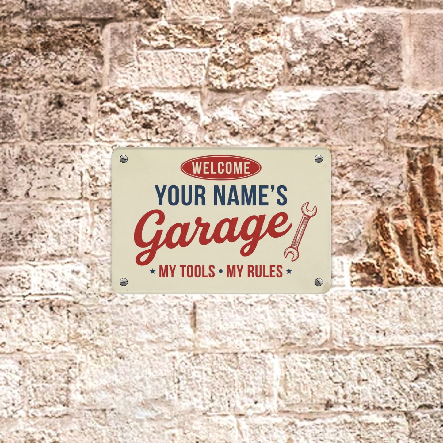 Custom Garage Metal Tin Signs, Personalized Name Workshop Retro Wall Hanging Tacker Outdoors Exterior Mechanic Tools Men Husband Gift
