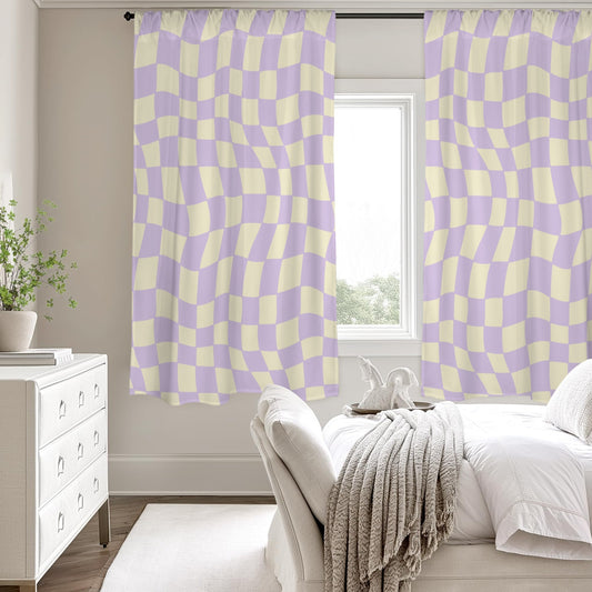 Checkered Window Curtain, Pink Cream Check Kitchen Living Room Bedroom Bathroom Fabric Rod Pocket Decor Housewarming Home 63 Inch