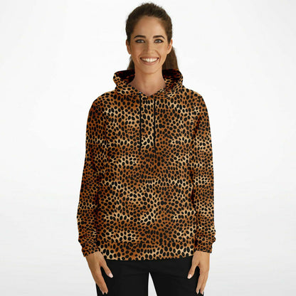 Leopard Hoodie, Cheetah Animal Print Brown Black Pullover Men Women Adult Aesthetic Graphic Cotton Hooded Sweatshirt with Pockets Starcove Fashion