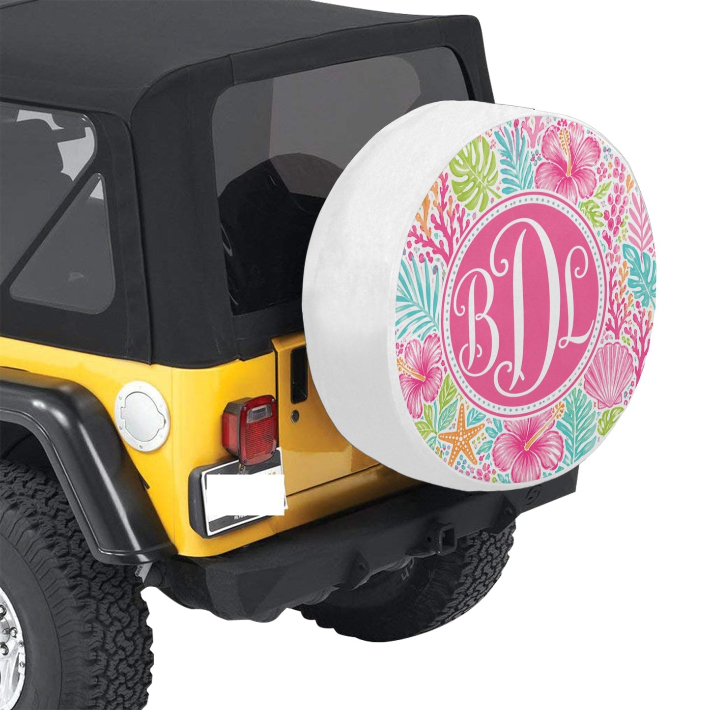 Custom Spare Tire Cover, Personalized Monogram Pink White Tropical Wheel Backup Camera Hole Camping RV Back Women Gift Trailer Waterproof - Starcove Fashion