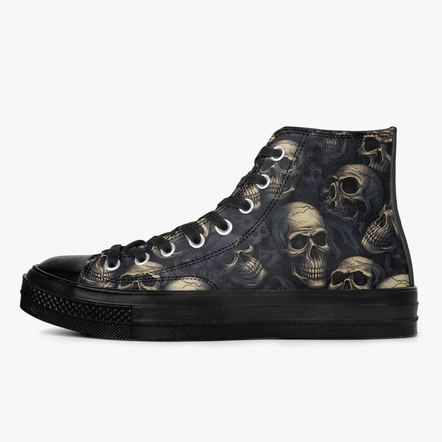 Skulls Men High Top Shoes, Skeleton Horror Halloween Gothic Lace Up Sneakers Footwear Rave Canvas Streetwear Black Designer Starcove Fashion