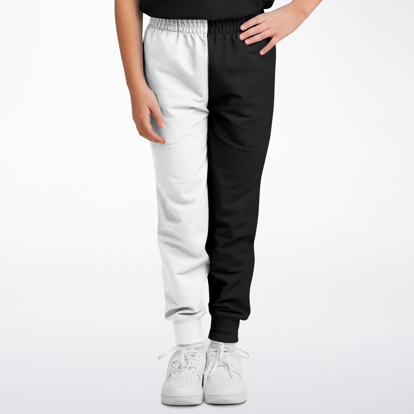 Half Black Half White Kids Joggers Sweatpants Pockets, Two Tone Split Color Block Youth Boys Fleece Fun Comfy Sweats Girls Pants Loungewear