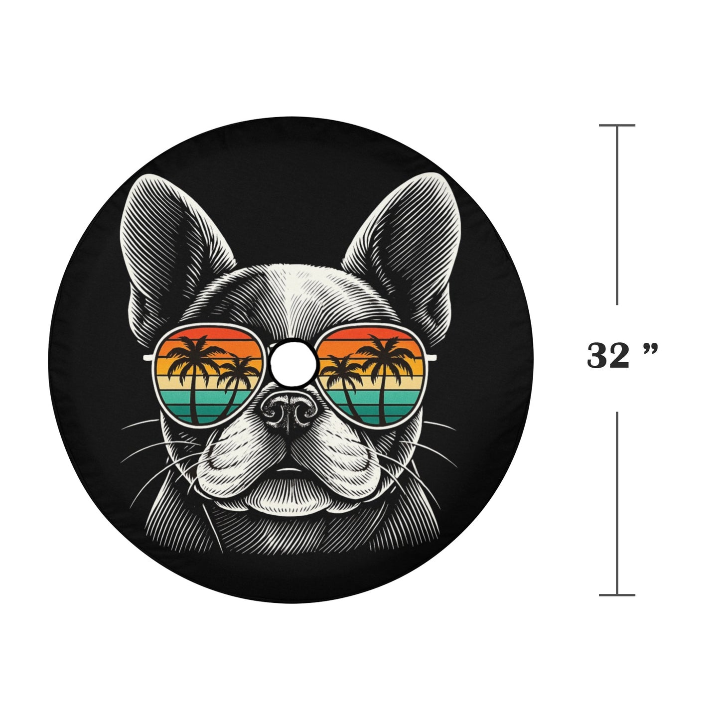 French Bulldog Dog Spare Tire Cover, Sunglasses Palm Tree Beach Puppy Backup Camera Hole Wheel Unique RV Back Cars Men Women Trailer Campers