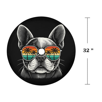 French Bulldog Dog Spare Tire Cover, Sunglasses Palm Tree Beach Puppy Backup Camera Hole Wheel Unique RV Back Cars Men Women Trailer Campers