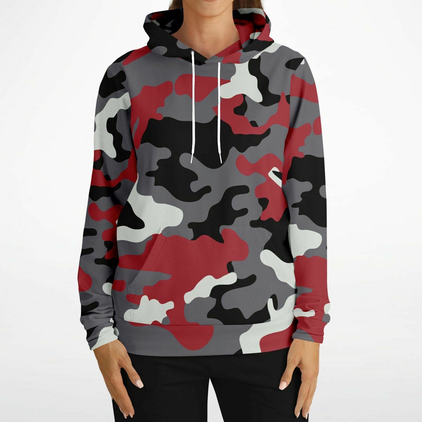 Red Grey Black Camo Hoodie, Camouflage Pullover Men Women Adult Aesthetic Graphic Cotton Hooded Sweatshirt with Pockets Starcove Fashion