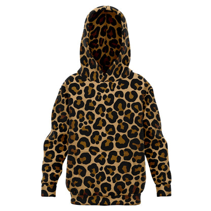 Leopard Kids Pullover Hoodie, Animal Cheetah Brown Print Girls Boy Toddler Youth Children Fleece Cozy Cotton Hooded Sweatshirt Pockets