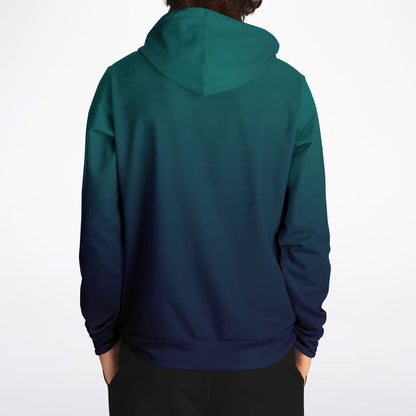 Forest Green Navy Blue Ombre Hoodie, Gradient Tie Dye Pullover Men Women Aesthetic Cotton Hooded Sweatshirt Pockets Designer Plus Size