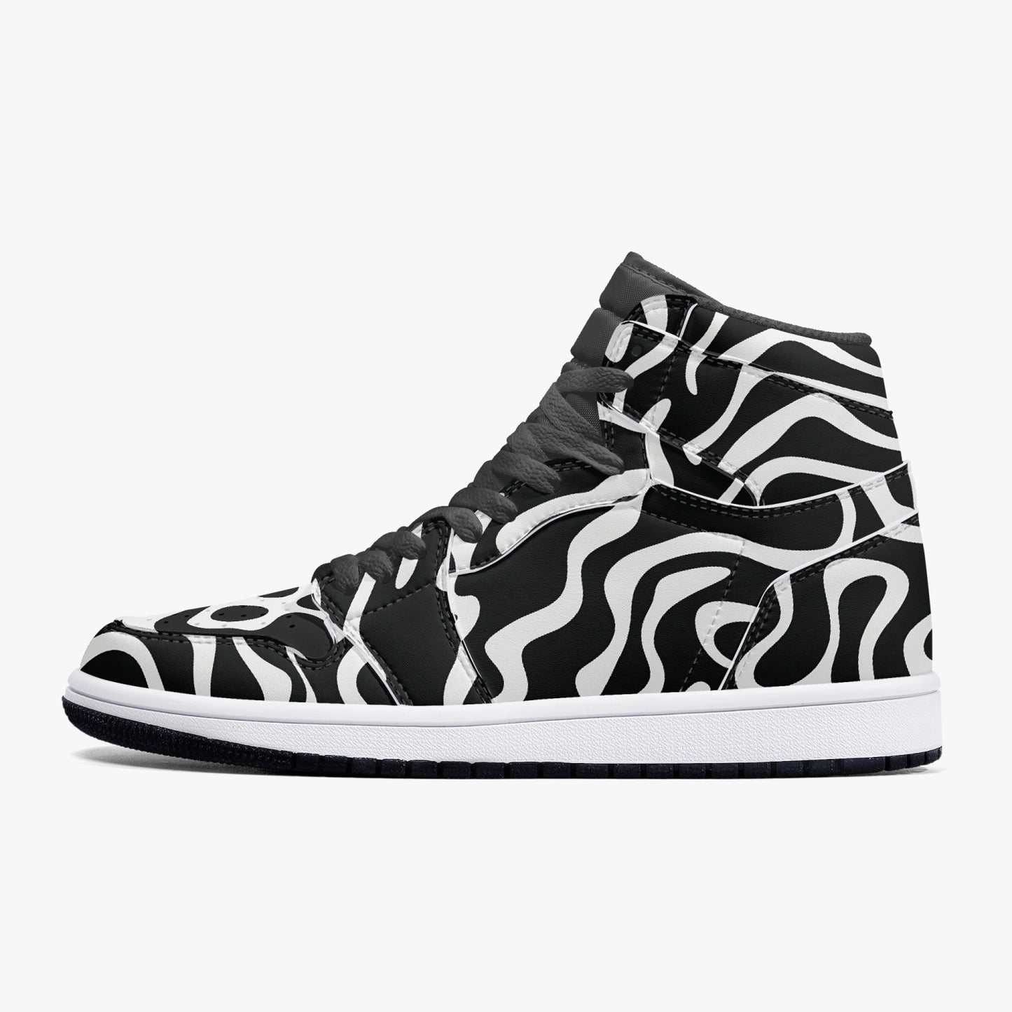 Black White High Top Leather Shoes Sneakers, Men Women Abstract Animal Print Lace Up Footwear Rave Streetwear Designer Gift Kids Starcove Fashion