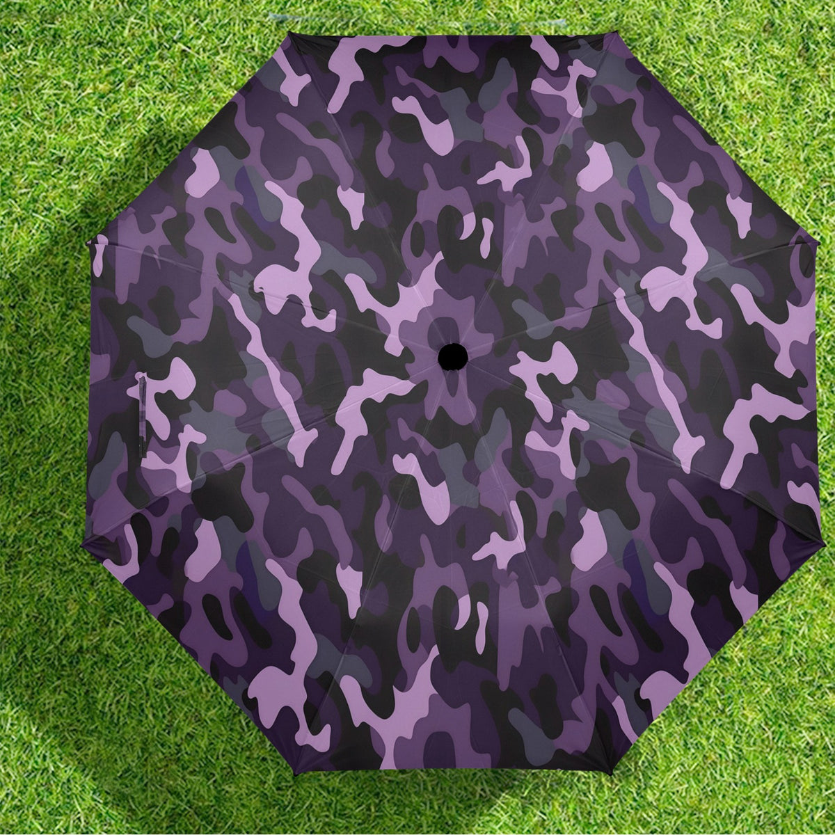 Purple Camo Umbrella, Dark Camouflage Print Golf Anti-UV Semi-Automatic Sun Rain Parasol Large Compact Windproof Designer Luxury Men Women