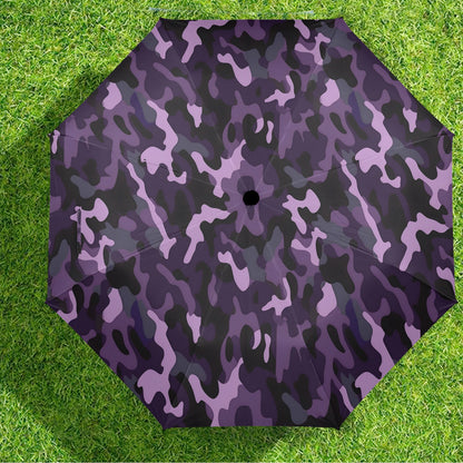 Purple Camo Umbrella, Dark Camouflage Print Golf Anti-UV Semi-Automatic Sun Rain Parasol Large Compact Windproof Designer Luxury Men Women