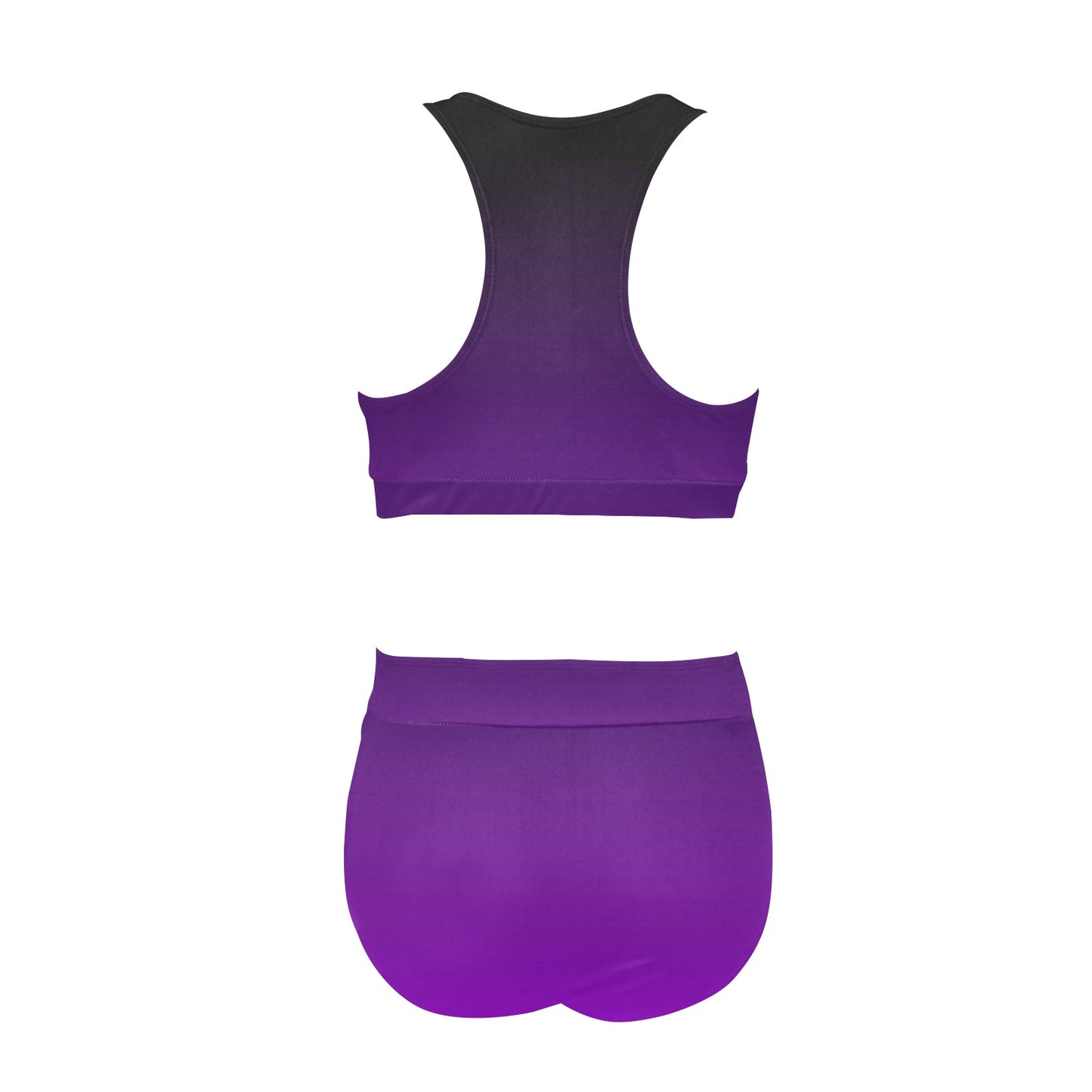 Black Purple Ombre Sports Bikini Set, Tie Dye Gradient High Waisted Cheeky Bottom Crop Halter Top Swimsuits Women Padded Festival Swimwear