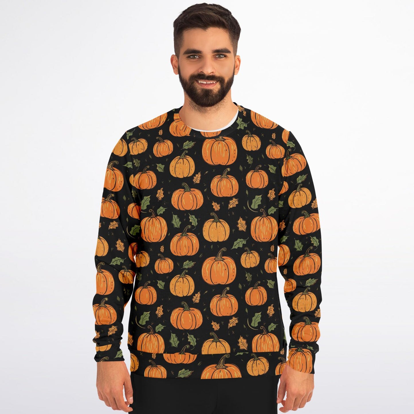 Pumpkins Sweatshirt, Fall Autumn Leaves Halloween Graphic Crewneck Cotton Sweater Jumper Pullover Men Women Adult Aesthetic Designer Top