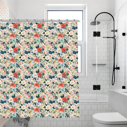 Boho Flowers Shower Curtain with Hooks Rings, Floral Blooms Fabric Waterproof Unique Bath Bathroom Decor Cool Housewarming Home Gift