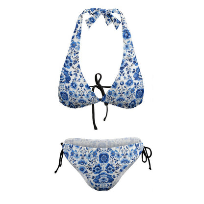 Blue and White Floral Bikini Set, Flowers High Waisted Cute Cheeky Bot Starcove Fashion Blue and White Floral Bikini Set, Flowers High Waisted Cute Cheeky Bot Starcove Fashion
