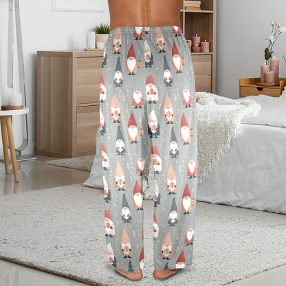 Christmas Gnomes Men Pajamas Pants, Grey Snowflakes Gifts Xmas PJ Pockets Sleep Lounge Trousers Guys Male Matching Sleepwear Bottoms