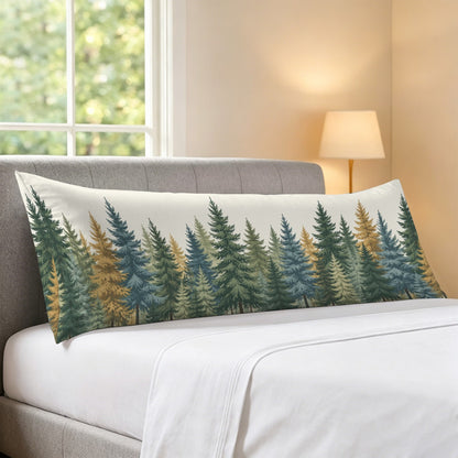 Forest Evergreen Body Pillow Case, Pine Tree Woodland Nature Green Rustic Long Large Bed Accent Pillowcase Print Throw Decorative Cover