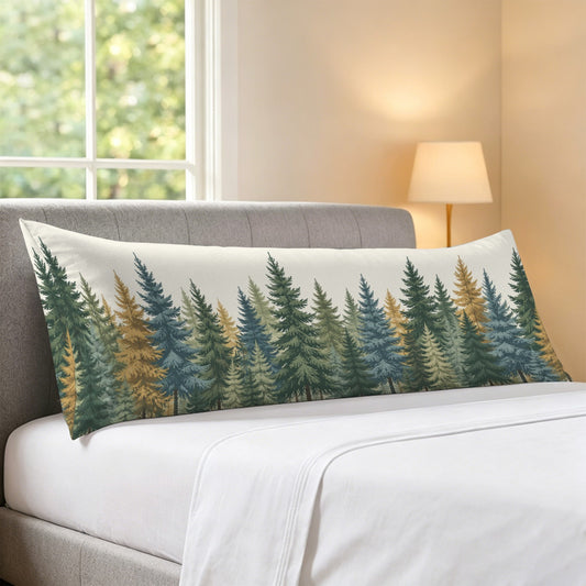 Forest Evergreen Body Pillow Case, Pine Tree Woodland Nature Green Rustic Long Large Bed Accent Pillowcase Print Throw Decorative Cover