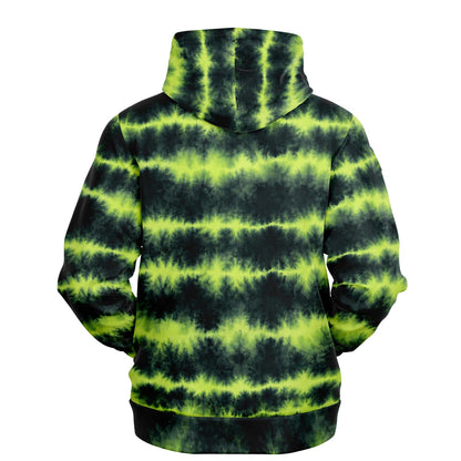 Lime Green Tie Dye Hoodie, Green Shibori Charcoal Striped Pullover Men Women Adult Cotton Hooded Sweatshirt Pockets Designer Plus Size