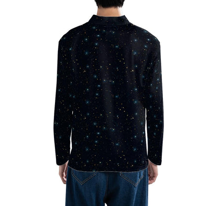 Constellation Quarter Zip Men Athletic Shirt, Space Galaxy Long Sleeve 1/4 Zip Golf Jersey Moisture Wicking Running Sport Lightweight Tshirt