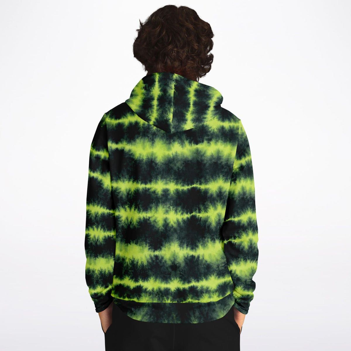 Lime Green Tie Dye Hoodie, Green Shibori Charcoal Striped Pullover Men Women Adult Cotton Hooded Sweatshirt Pockets Designer Plus Size