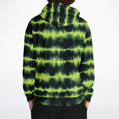 Lime Green Tie Dye Hoodie, Green Shibori Charcoal Striped Pullover Men Women Adult Cotton Hooded Sweatshirt Pockets Designer Plus Size