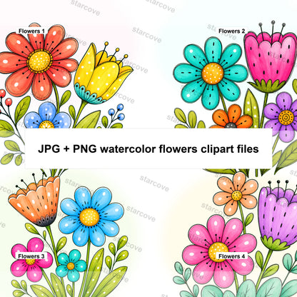 20 Watercolor Flowers Clipart Bundle Digital Instant Download PNG Jpg Files, Whimsical Cute Art Print Free Commercial Use Sublimation Design - Starcove Fashion