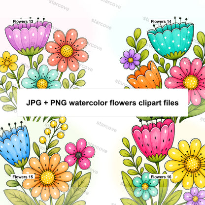 20 Watercolor Flowers Clipart Bundle Digital Instant Download PNG Jpg Files, Whimsical Cute Art Print Free Commercial Use Sublimation Design - Starcove Fashion