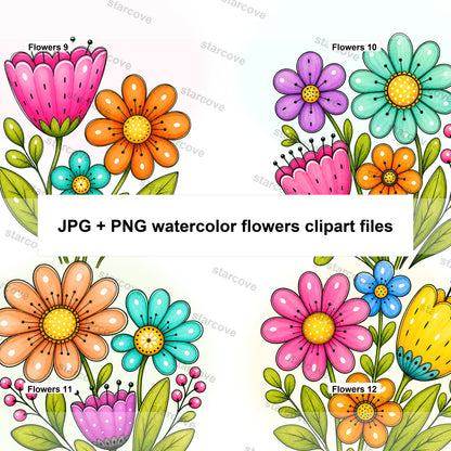 20 Watercolor Flowers Clipart Bundle Digital Instant Download PNG Jpg Files, Whimsical Cute Art Print Free Commercial Use Sublimation Design - Starcove Fashion