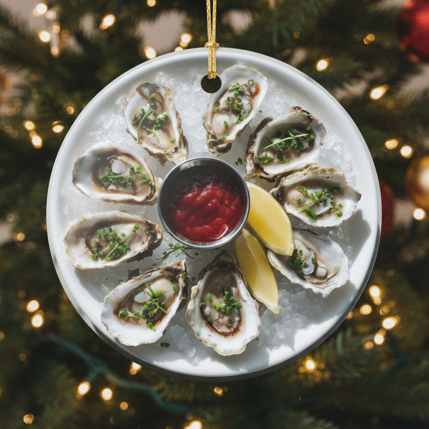 Oysters Ceramic Ornaments, Coastal Dinner Sea Food Shells Christmas Tree Xmas Decor Decorations Wreath Holiday Ribbon Unique