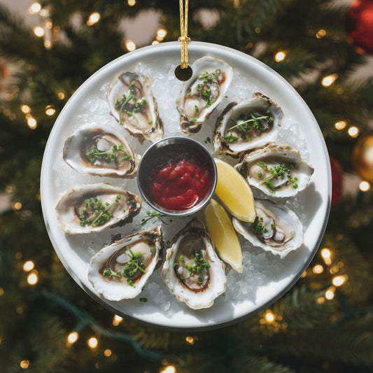 Oysters Ceramic Ornaments, Coastal Dinner Sea Food Shells Christmas Tree Xmas Decor Decorations Wreath Holiday Ribbon Unique