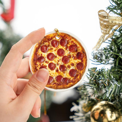 Pepperoni pizza Ceramic Ornaments,  Funny Foodie Christmas Tree Xmas Decor Decorations Wreath Holiday Ribbon Stocking Stuffers