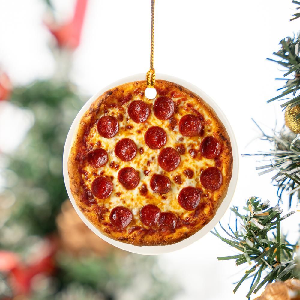 Pepperoni pizza Ceramic Ornaments,  Funny Foodie Christmas Tree Xmas Decor Decorations Wreath Holiday Ribbon Stocking Stuffers