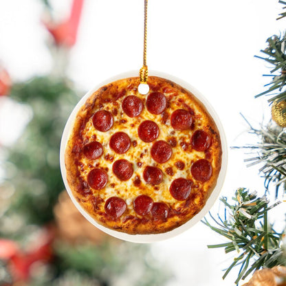 Pepperoni pizza Ceramic Ornaments,  Funny Foodie Christmas Tree Xmas Decor Decorations Wreath Holiday Ribbon Stocking Stuffers