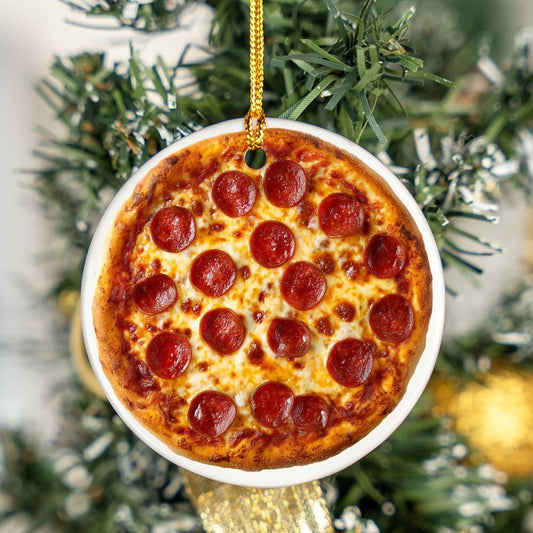 Pepperoni pizza Ceramic Ornaments,  Funny Foodie Christmas Tree Xmas Decor Decorations Wreath Holiday Ribbon Stocking Stuffers
