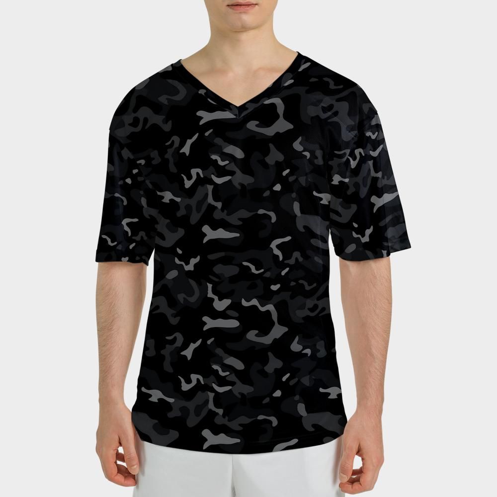 Black Camo V Neck Tshirt, Grey Camouflage Designer Graphic Moisture Wicking Lightweight Men Male Gents Women Tee Top Short Sleeve Sports Shirt