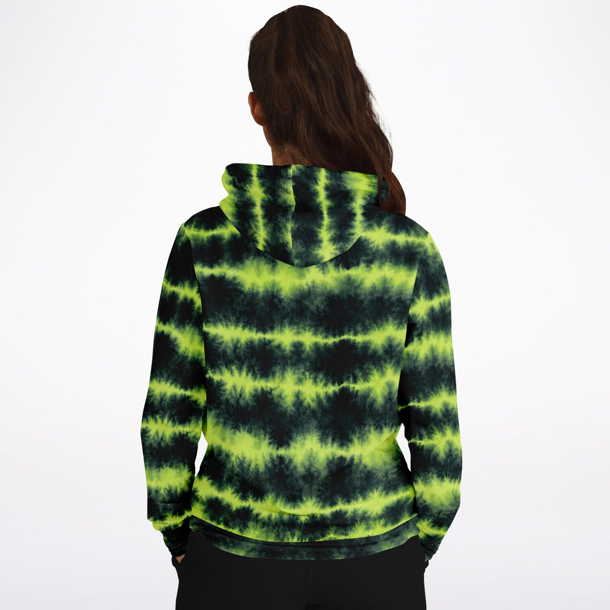 Lime Green Tie Dye Hoodie, Green Shibori Charcoal Striped Pullover Men Women Adult Cotton Hooded Sweatshirt Pockets Designer Plus Size