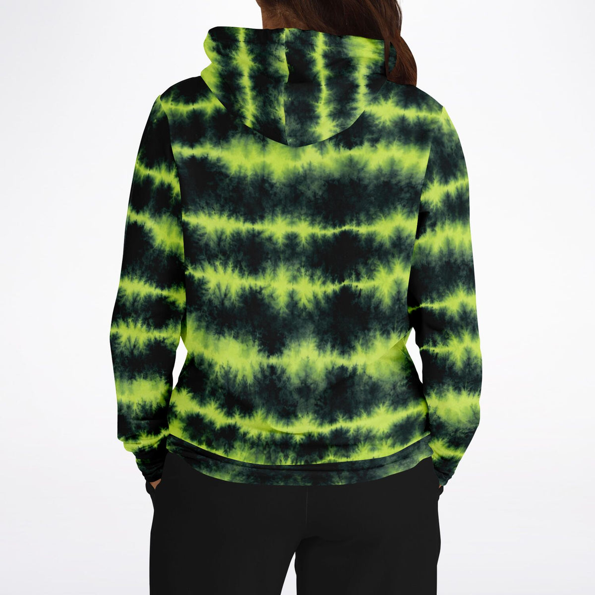 Lime Green Tie Dye Hoodie, Green Shibori Charcoal Striped Pullover Men Women Adult Cotton Hooded Sweatshirt Pockets Designer Plus Size