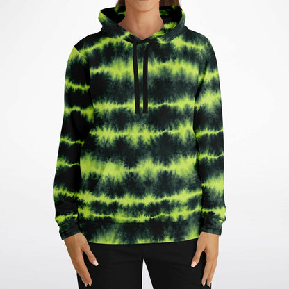 Lime Green Tie Dye Hoodie, Green Shibori Charcoal Striped Pullover Men Women Adult Cotton Hooded Sweatshirt Pockets Designer Plus Size