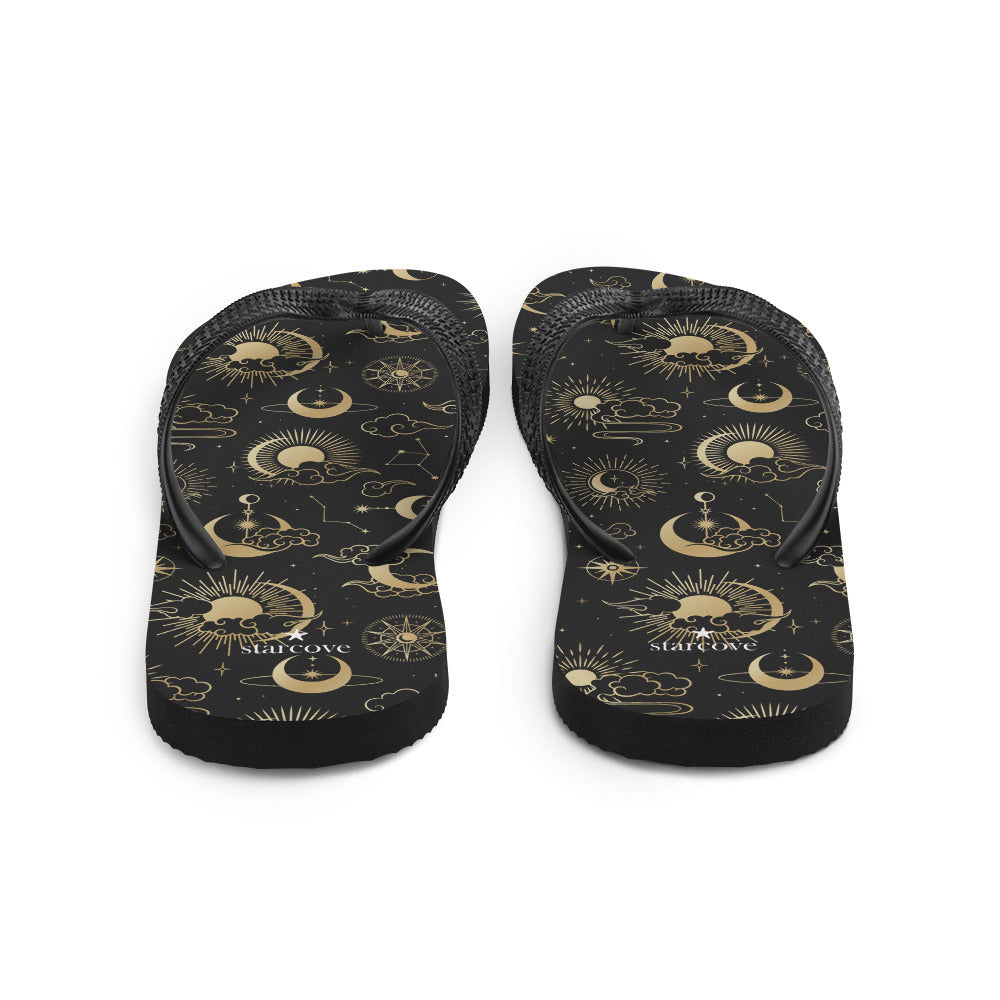 Moon Sun Flip Flops, Stars Constellation Comfortable Thong Sandals Summer Woman Men Ladies Youth Beach Print Rubber Slip On Shoes