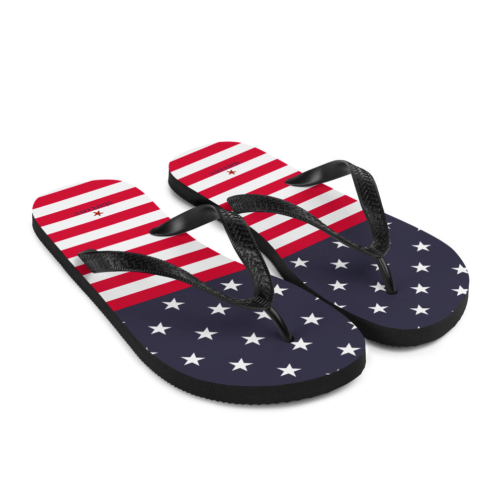 American Flag Flip Flops, Patriotic USA Red White Blue Stars Stripes Thong Sandals Woman Men Beach Print Rubber Slip On Shoes Starcove Fashion