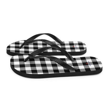 Buffalo Plaid Flip Flops, Black White Check Comfortable Footwear Thong Sandals Summer Woman Men Beach Print Rubber Shoes Starcove Fashion