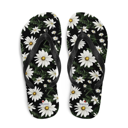 Daisy Flip Flops, White Floral Flowers Comfortable Thong Sandals Summer Woman Men Beach Print Rubber Slip On Shoes