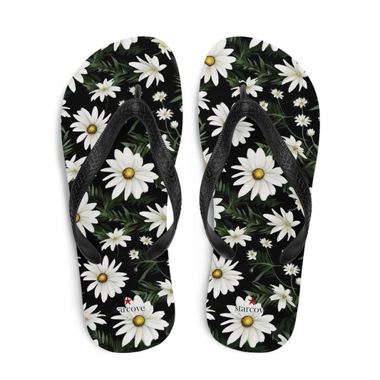 Daisy Flip Flops, White Floral Flowers Comfortable Thong Sandals Summer Woman Men Beach Print Rubber Slip On Shoes Starcove Fashion