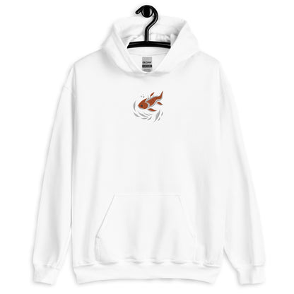 Koi Fish Embroidered Hoodie, Japanese Graphic Fishing Sweatshirt Fleece Embroidery Pullover Sweater Men Women Aesthetic Top
