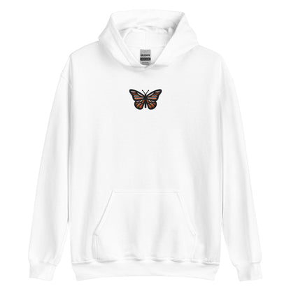 Monarch Butterfly Embroidered Hoodie, Orange Graphic Sweatshirt Fleece Embroidery Pullover Men Women Aesthetic Top