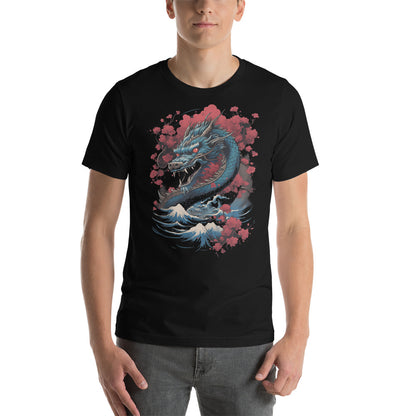Japanese Dragon Tshirt, Floral Wave Mountain Anime Men Women Adult Aesthetic Graphic Crewneck Short Sleeve Tee Shirt Top