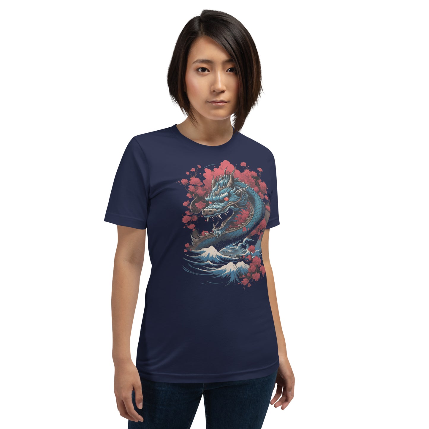 Japanese Dragon Tshirt, Floral Wave Mountain Anime Men Women Adult Aesthetic Graphic Crewneck Short Sleeve Tee Shirt Top